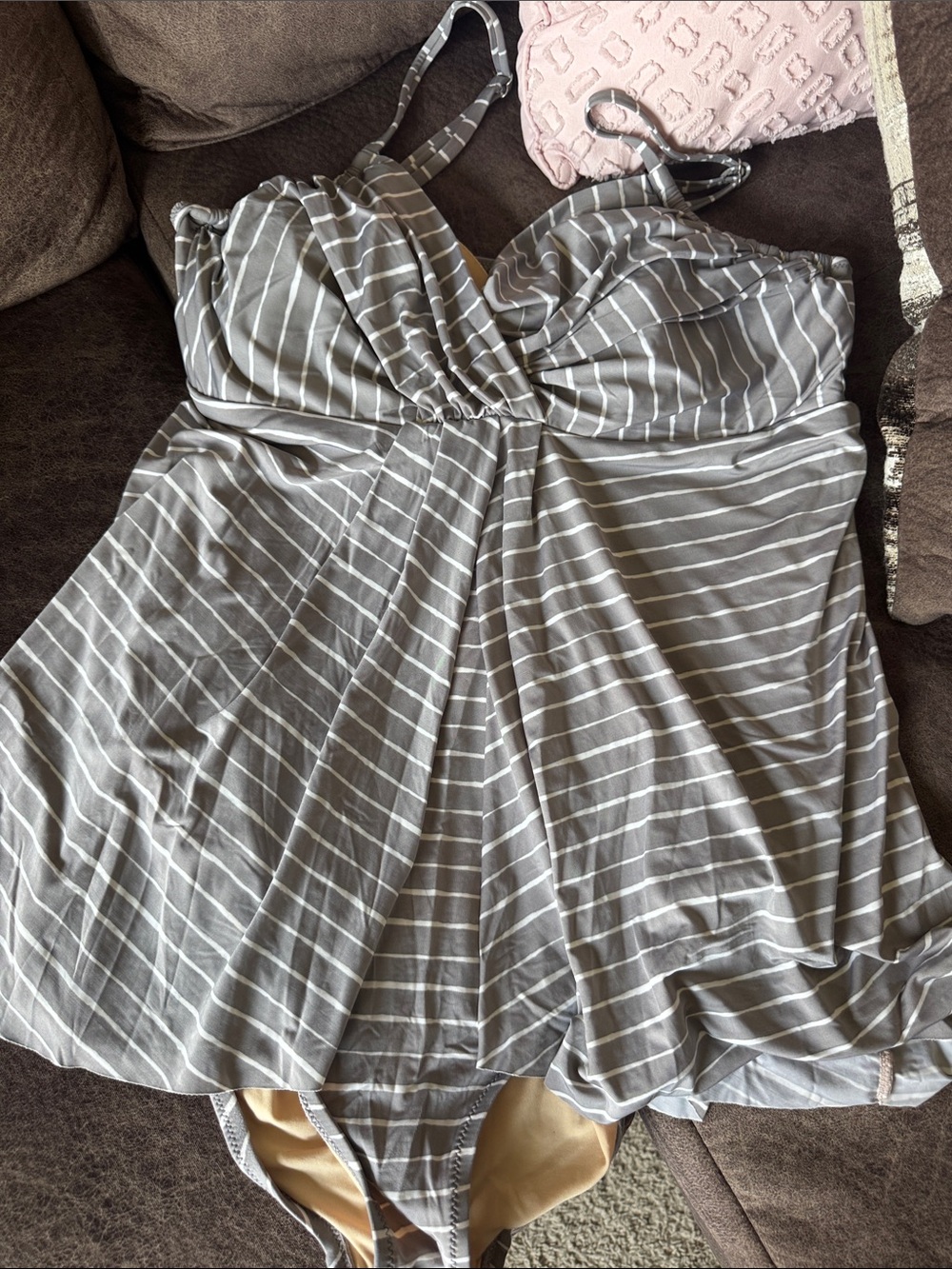 Garnet Hill Beige & Gray Swim Top